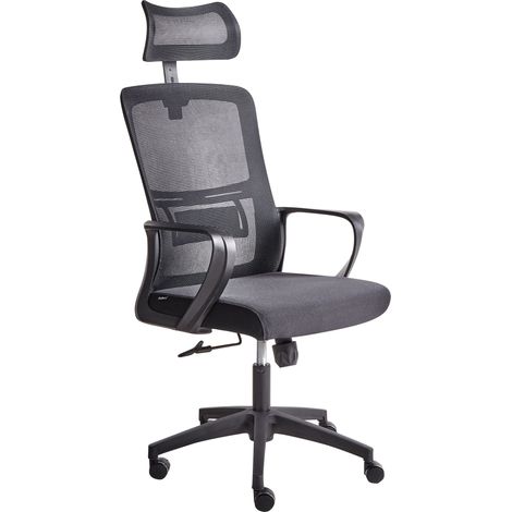 Chaise de Bureau à Domicile Base Pivotante Réglable en Hauteur Appui-tête en Maille Noir Monarch