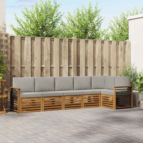 Ecksofa Set 6 pcs Natürlich und Hellgrau Massivholz Akazie (1/5)