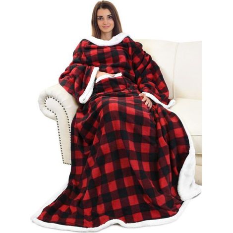 Classy Couverture confortable TV couverture du corps avec manches et poches couverture chaude sherpa en micropeluche183 x 140 cm (1/5)