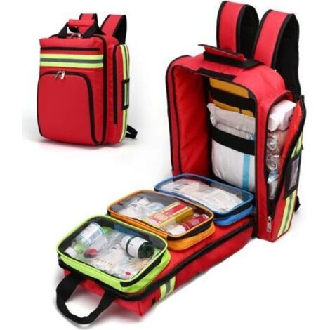 Mochila vacía de primeros auxilios – impermeable, duradera, ajustable, transpirable, para viajes, hogar, coche, trabajo y actividades al aire libre, roja, 45 x 15 x 35 cm (1/5)