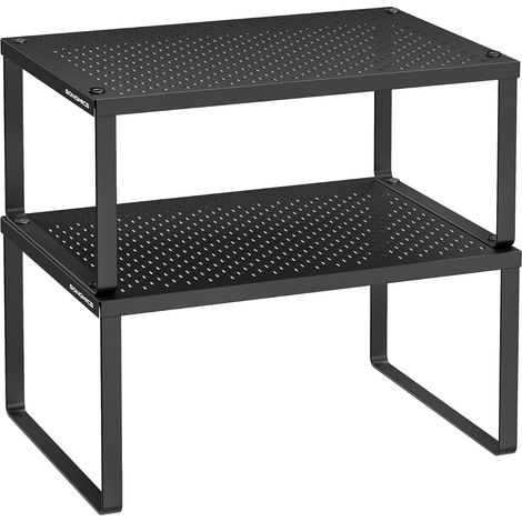 Lot de 2 - Étagère à Épices - Support Rangement Cuisine - Empilable et Extensible - Pour Plan de Travail et Placard - Noir - 40x20x18cm (1/5)