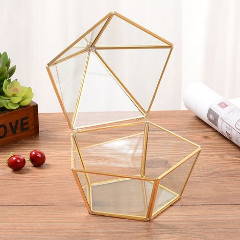Liquidation : Décoration intérieure avec fleurs stabilisées créatives, serre à fleurs géométrique en verre, paysage miniature pyramidal créatif (1/5)