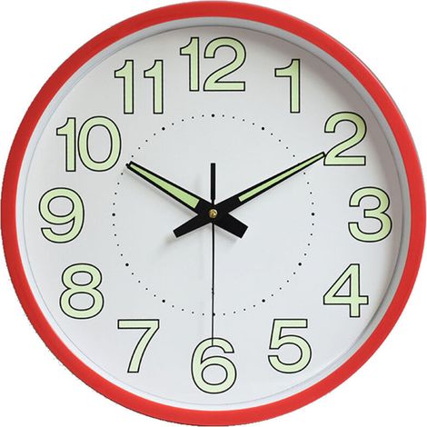 SJLERST Horloge murale lumineuse de 12 pouces, horloge à Quartz ronde minimaliste pour chambre à coucher, décoration de salon rouge
