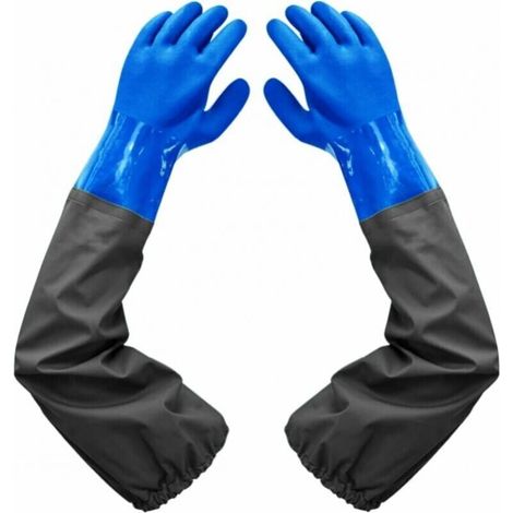 Waterproof Frosted Gloves - Pond Cleaning Gloves, 26" Flocked Lining, Elastic Cuffs, for Chemical Industry, Agriculture, Fishing, Construction