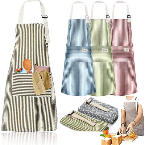 Table de cuisine en coton, ensemble de 4 pièces Rayé Table Premium avec nappe ajustable et poches, idéale pour la cuisine familiale, les restaurants, les barbecues et le jardin. (1/5)