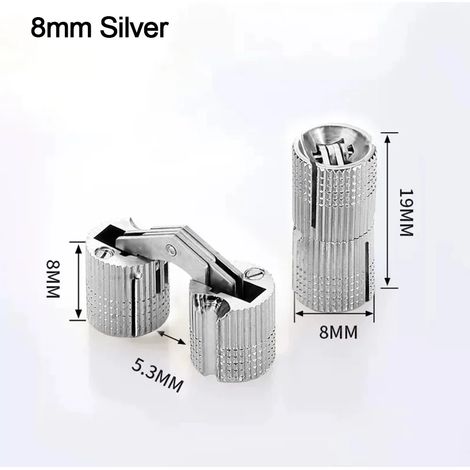 Charnières cylindriques invisibles en laiton (8 mm argent) pour meubles et portes. (1/5)