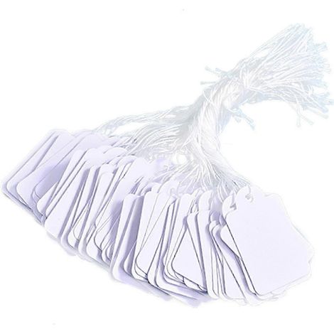 500 étiquettes de prix vierges en papier kraft avec ficelle cousue – Étiquettes de haute qualité, inscriptibles, pour bijoux, vêtements et commerce de détail, blanches, 25 x 15 mm (1/5)