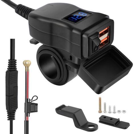 Prise USB Moto, Prise de Chargeur de Voiture USB Double, Chargeur USB Moto Étanche Charge Rapide avec Interrupteur, Prise USB 12-24V pour Moto Bateau Marin Caravane (blue) (1/5)