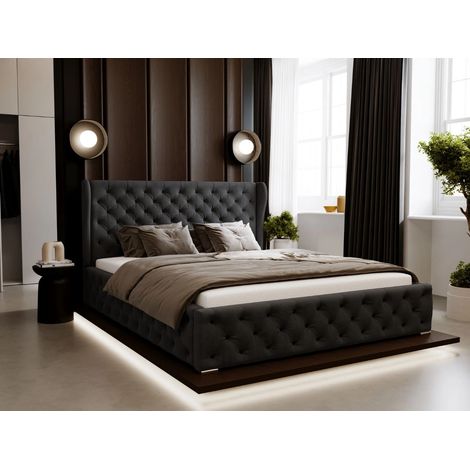 Lit rembourré avec rangement 200x200 velours noir Kingston (1/5)