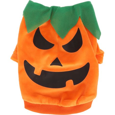 Chemise d'Halloween pour chien - Fantômes de citrouille - Vêtements de cosplay élastiques et doux pour animaux de compagnie - Pour petits et moyens chiens et chats - Orange M (1/5)