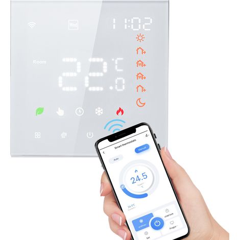 Termostato inteligente WiFi para calefacción eléctrica, control por voz, pantalla táctil LCD programable de 16 A, compatible con calefacción por suelo radiante. (1/5)
