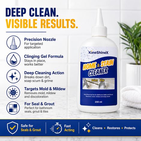 Gel anti-moisissures KineShineX - Nettoyant puissant contre les moisissures et les taches noires pour salle de bain, cuisine, joints de carrelage et vitres (1/4)