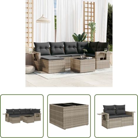 vidaXL Canapé en résine - Salon de jardin avec coussins 7 pcs gris clair résine tressée (1/5)