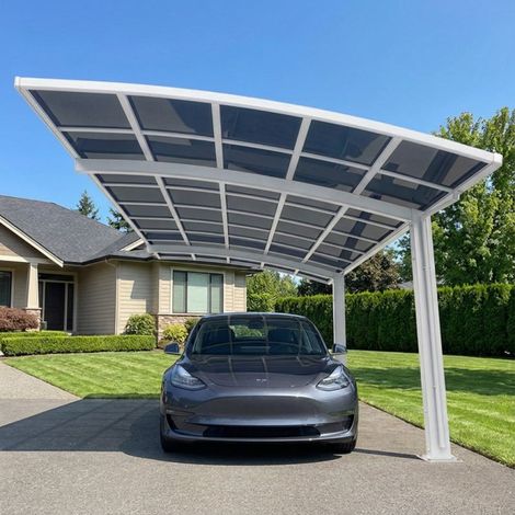 Carport aluminium blanc 15m2 toit polycarbonate anti-UV (1/5)