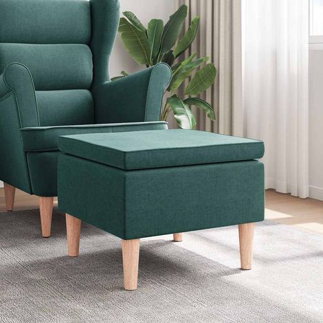 vidaXL Taburete con patas de madera tapizado tela verde oscuro (1/5)