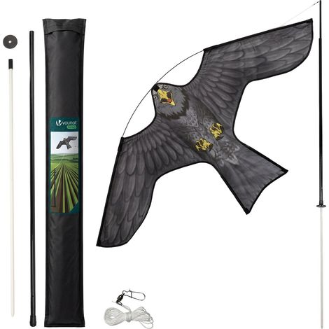 VOUNOT® Espantapájaros Cometa Voladora Cultivos Protector de Aves Halcón Ahuyentador Aves y Palomas para Jardín Granja Repelente Visual Pájaros con Mástil Telescópico 4m Modelo D