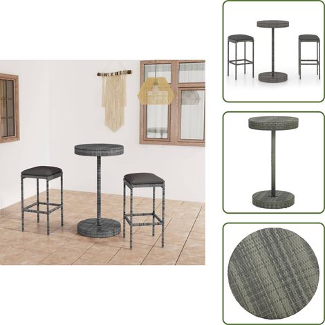 Tavolo da bar - vidaXL Set Bar da Giardino 3 pz con Cuscini in Polyrattan Grigio - Cuscini per seduta