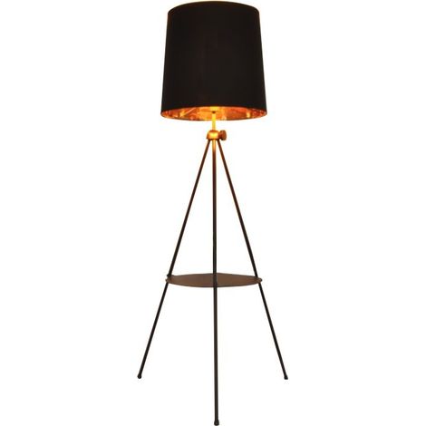 Barcelona Led – Lampadaire trépied ajustable en aluminium – Hauteur 1280 à 1630 mm – Abat-jour en toile noir – Interrupteur de pied