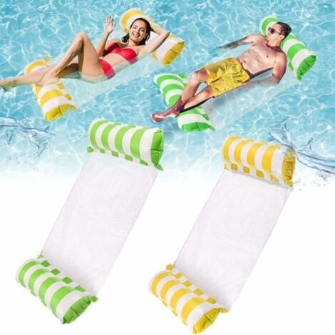 PA Lot de 2 Hamac Gonflable Piscine,4-en-1 Gonflables pour piscine (selle, fauteuil, hamac, drifter) hamac d'eau, Flottant Chaise Longue pour Adultes et Enfants. (Vert + Jaune) (1/4)