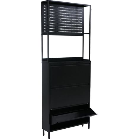 Armoire à chaussures HWC-O86, étagère à chaussures Meuble à chaussures, 3 compartiments basculants, crochets de rangemen (1/5)