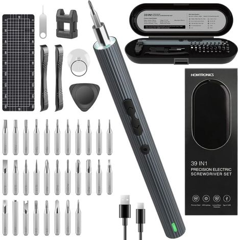 Mini Tournevis Electrique Precision, [un Couple de 0,45-0,65/4N.M,Sans Fil] Tournevis Précision électrique,39 en 1 Tournevis Précision Rechargeable avec USB,Pour Montre,Lunettes,Drone (1/4)