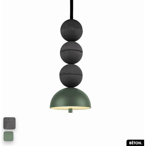 Lampe de suspension en béton - BOSFOR CONCRETE ANTHRACITE - VERT 3 BALLES LED 14W (1/2)
