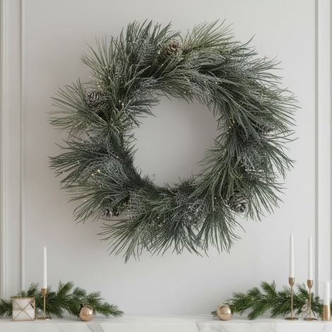 EDG Enzo De Gasperi Pino con Pigne Corona di Natale Innevato D 60 Cm White Green (1/4)