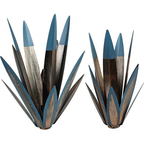 Lot de 2 plantes d'agave en métal pour décoration extérieure 40,6 cm et 33 cm, lampes solaires de jardin, sculpture succulente étanche avec LED à changement de couleur automatique