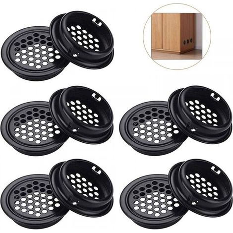 10 Pcs Grille Aération Ronde,Grille D'Aération Trou Inox Acier Inoxydable Ronde Grille Aération Trou Trous D'Aération Pour Cuisine Et Armoire Pour Cuisine Meubles Bouche Aération (Noir) (1/5)