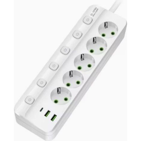 Multiprise avec ports USB(C et USB)Bloc d'alimentation compact pour le bureau et la maison Multiprise européenne 5 prises avec-Blanc (1/3)