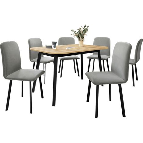 Salle à manger complète Edmond 117, Chêne doré artisanal + Noir, 77x80x130cm, Diamètre: 0, Nombre de chaises: 6, Style: Contemporary