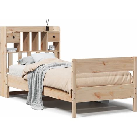 Lit simple  Lit adulte  Lit bibliothèque sans matelas 75x190 cm bois de pin massif