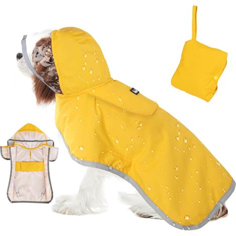 Imperméable pour chien TuseRxln - Imperméable - 100 % imperméable avec maille respirante et bandes réfléchissantes - 1 pièce - Jaune (1/5)