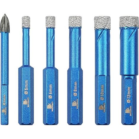 Broca de diamante en seco BRSCHNITT para azulejos - Broca de diamante con sierra de corona para cerámica, granito, porcelana, azulejos, gres fino, mampostería, mármol - Vástago hexagonal (6 piezas) -  (1/5)