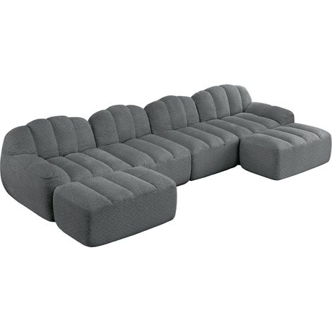 Divano modulare a U 4 posti con 2 pouf, schiuma ad alta densità 32D, tessuto grigio (1/5)