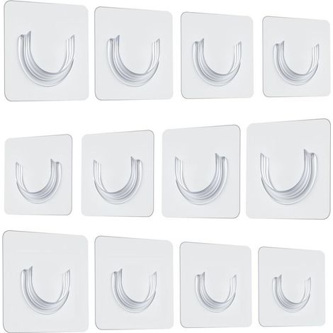 Lot de 12 supports de tringle à rideau de douche adhésifs sans perçage, support mural pour placard, cuisine, salle de bain (1/4)