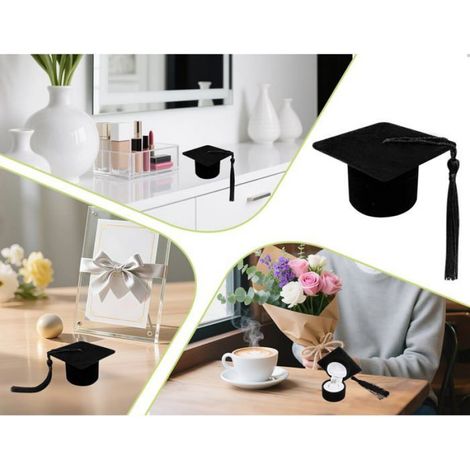 Boîte à bagues diplôme-1,Noir,-Chapeau célibataire remise avec pompons pour école primaire bac université-Boîte Aucunely (1/5)