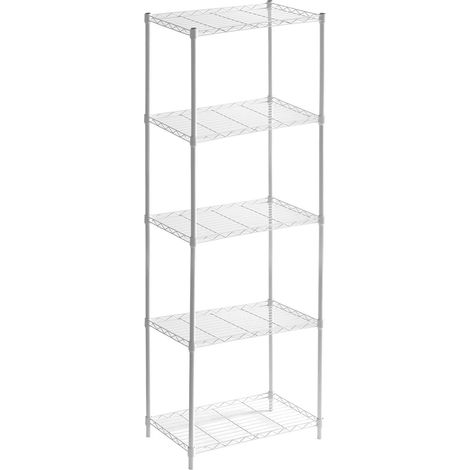 Étagère métallique avec Grille 160-56 x 35 x 160 cm Couleur Blanche avec 5 étagères Supporte jusqu'à 175 kg 35 kg par étagère Finition chromée et Facile à Monter (1/4)