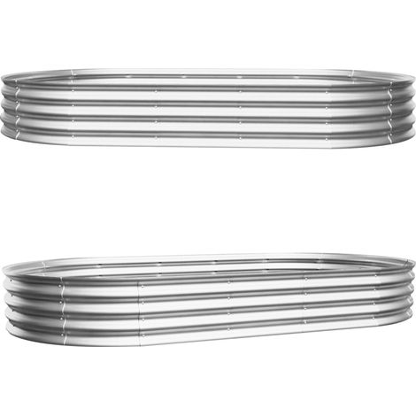 CHICFURN Set de 2 bancales elevados de metal galvanizado para jardín, huerto urbano y cultivo exterior, 243,8 x 122 x 30,5 cm, plateado, base abierta (1/5)