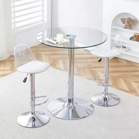 Bartisch-Set aus Glas, 89 cm, mit 2 höhenverstellbaren und drehbaren Hockern HAVRYA (1/5)