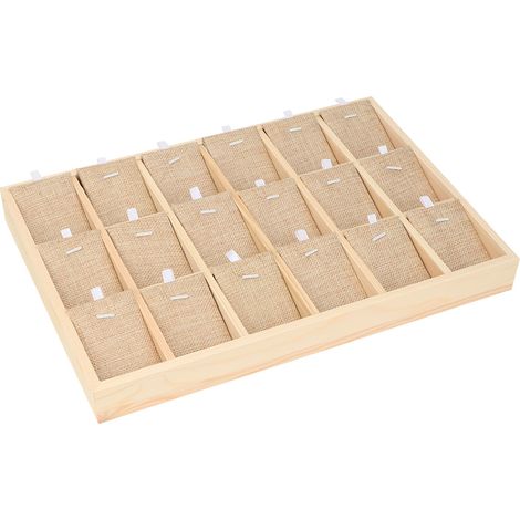Schmuckaufbewahrungsschale aus Holz und Samt für Ohrringe, Armreifen und Halsketten (18 Fächer) (1/5)