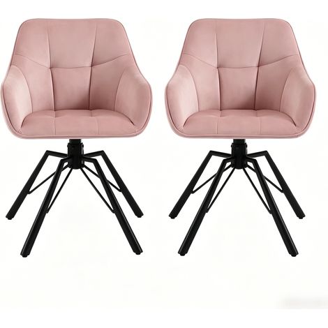 Silla de comedor giratoria de terciopelo rosa con reposabrazos, 2 unidades, estructura de metal (1/5)