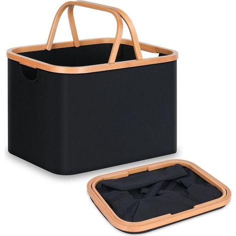 Panier à Linge, Panier à Vêtements Sales avec Poignées pour Buanderie et Chambre à Coucher, Panier de Rangement Polyvalent et Petit Panier à Linge pour Petit Espace, (Noir) (1/5)