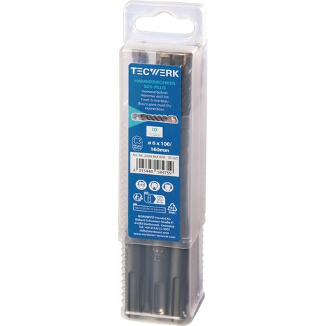 Martillo  perforador  paquete  grande  D.6,0mm  Longitud  de  trabajo  100mm  L.160mm  SDS-plus  10  uds.  TECWERK (1/3)