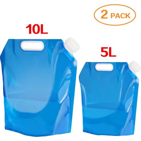 Set de 2 bidons pliables et portables pour eau potable (5 L + 10L) Convient pour la randonnée, le camping, le pique-nique, les voyages, le barbecue (1/4)