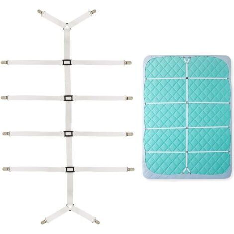(Blanc) Tendeur de Drap Ajustable - Compatible avec Tous Les Matelas, Évite Le Glissement et Les Plis (1/5)