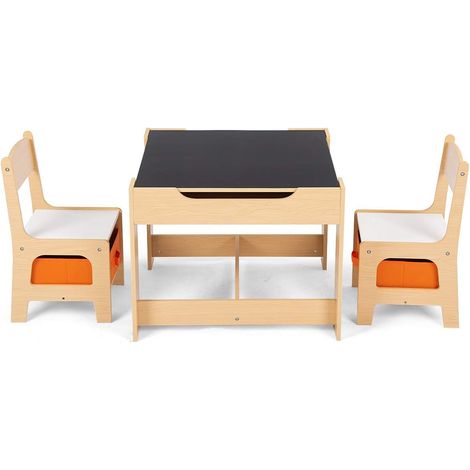 Costway – Table enfant avec 2 chaises – MDF P2 durable – Rangement intégré – Dimensions 60x60x48cm – Confort ergonomique pour enfants