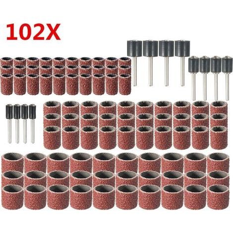 102-teiliges Gummischleiftrommel-Set mit kostenloser Aufbewahrungsbox, inklusive 90 Schleifbändern und 12 Trommeldornen für Dremel-Rotationswerkzeuge (1/5)