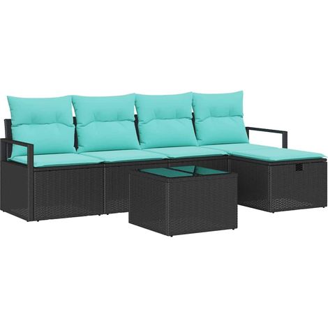 Maison Exclusive - Set di divani con cuscino 6 pcs Nero e Turchese polyrattan