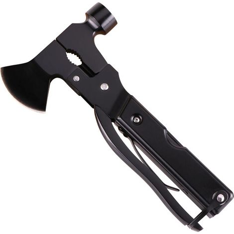 MINKUROW Multitool Camping Zubehör Überlebensausrüstung und Ausrüstung Mini Multitool Axt Hammer (Schwarz)